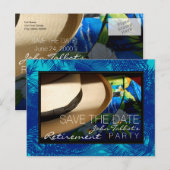 Tropische pensionering met blauwe palmen Save the  Aankondigingskaart (Voorkant / Achterkant)