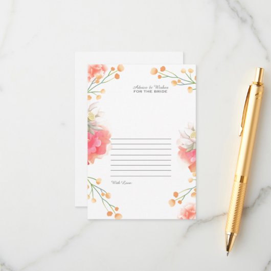 Tropische perzik bloem bruid bruiloft advies informatiekaartje (Voorkant / Achterkant in situ)