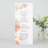 Tropische perzik bloemen bruiloft programma programmakaart (Staand voorkant)