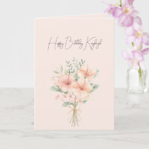 Tropische Perzik Hibiscus Bloemen Verjaardag Kaart