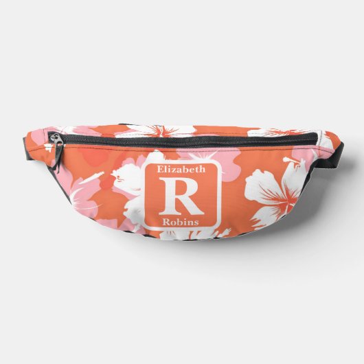 Tropische perzik hibiscus gepersonaliseerd monogra heuptasje (Liggend)