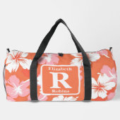 Tropische perzik hibiscus gepersonaliseerd monogra plunjezak (Achterkant)