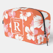 Tropische perzik hibiscus gepersonaliseerd monogra toilettasje (Rechterhoek)