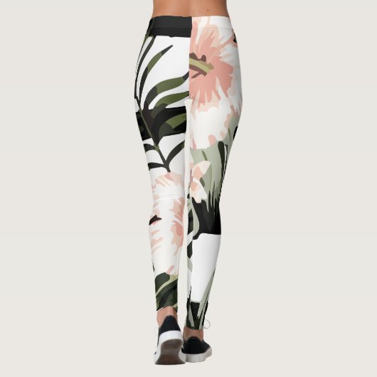 Tropische perzik Hibiscus plumeria bloemig Leggings (Achterkant)