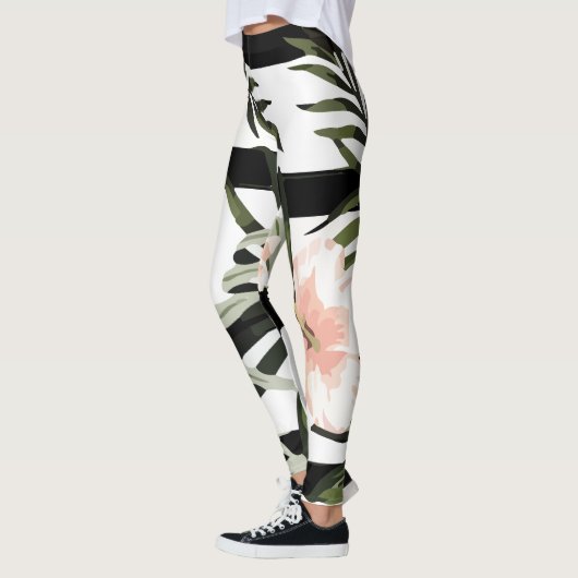 Tropische perzik Hibiscus plumeria bloemig Leggings (Links)