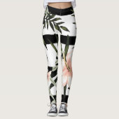 Tropische perzik Hibiscus plumeria bloemig Leggings (Voorkant)
