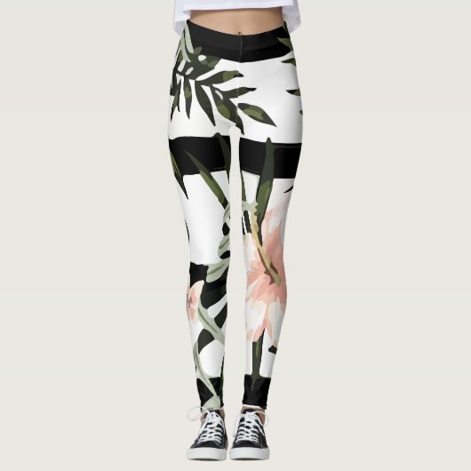 Tropische perzik Hibiscus plumeria bloemig Leggings (Voorkant)
