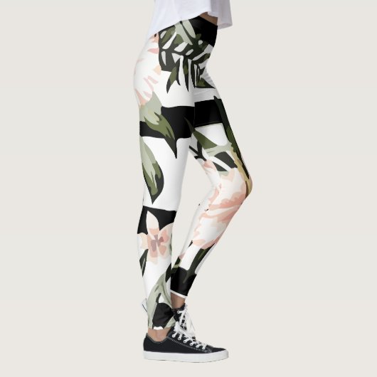 Tropische perzik Hibiscus plumeria bloemig Leggings (Rechts)
