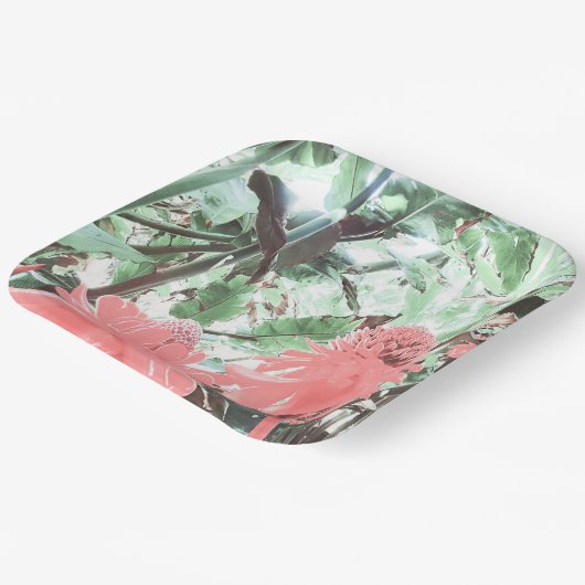 Tropische perzik tuin bruiloft plein papieren bordje (Gebogen)