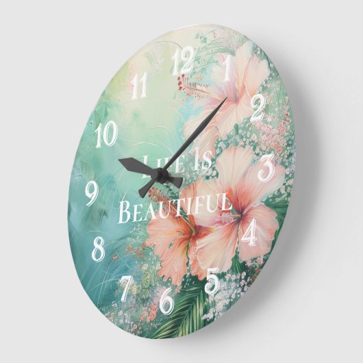 Tropische Perzik Witte Hibiscus Bloemen Grote Klok (Hoek)