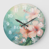 Tropische Perzik Witte Hibiscus Bloemen Grote Klok (Voorkant)