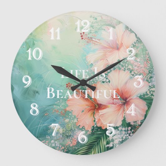 Tropische Perzik Witte Hibiscus Bloemen Grote Klok (Voorkant)