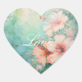 Tropische Perzik Witte Hibiscus Bloemen Huwelijk Hart Sticker (Voorkant)