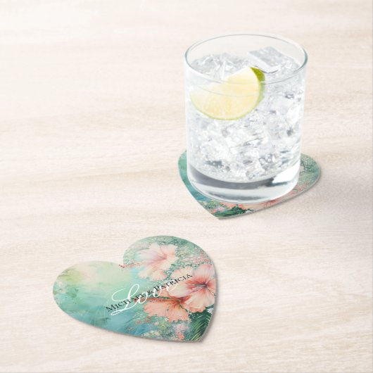 Tropische Perzik Witte Hibiscus Bloemen Huwelijk Kartonnen Onderzetters (Insitu)