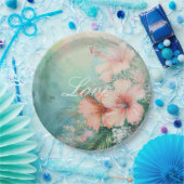 Tropische Perzik Witte Hibiscus Bloemen Huwelijk Papieren Bordje (Feest)