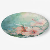 Tropische Perzik Witte Hibiscus Bloemen Huwelijk Papieren Bordje (Gekanteld)