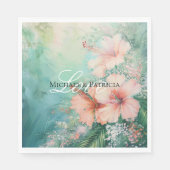 Tropische Perzik Witte Hibiscus Bloemen Huwelijk Servet (Voorkant)