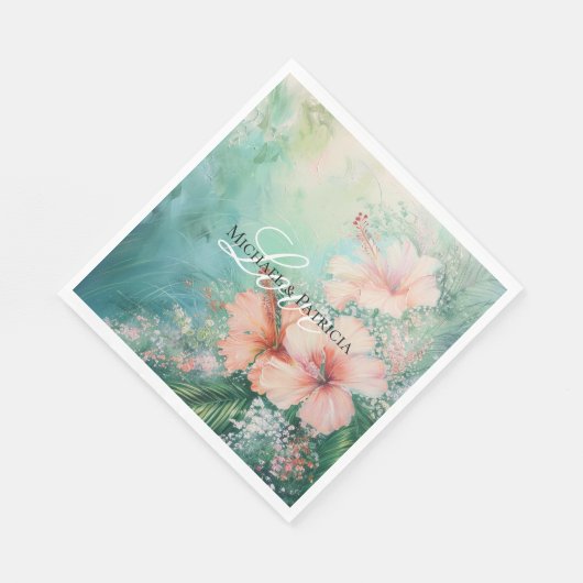 Tropische Perzik Witte Hibiscus Bloemen Huwelijk Servet (Hoek)