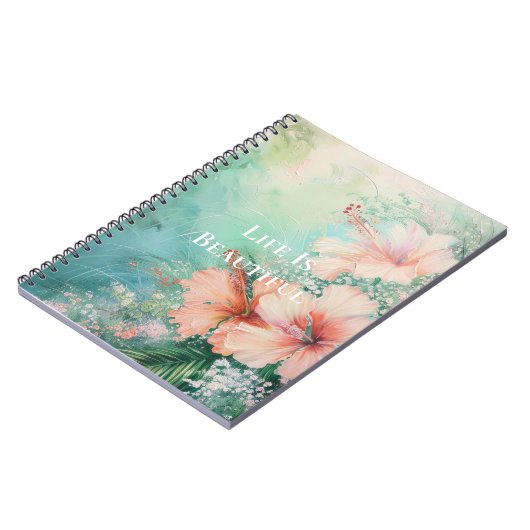 Tropische Perzik Witte Hibiscus Bloemen Notitieboek (Linkerzijde)