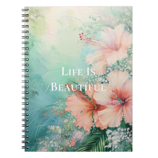 Tropische Perzik Witte Hibiscus Bloemen Notitieboek (Voorkant)