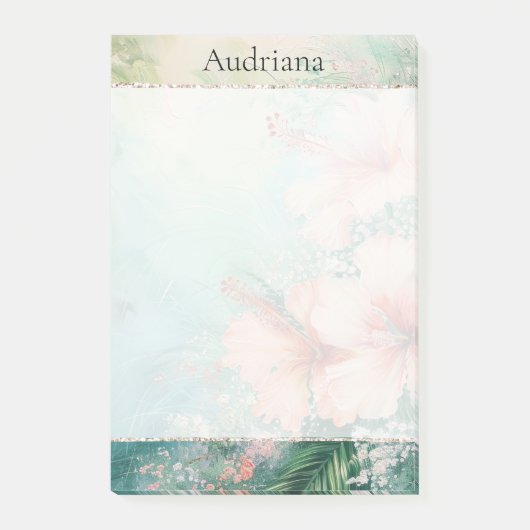 Tropische Perzik Witte Hibiscus Bloemen Post-it® Notes (Voorkant)