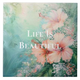 Tropische Perzik Witte Hibiscus Bloemen Tegeltje