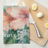 Tropische Perzik Witte Hibiscus Bloemen Theedoek (Quarter Fold)