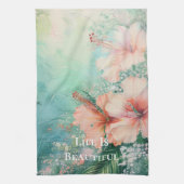 Tropische Perzik Witte Hibiscus Bloemen Theedoek (Verticaal)