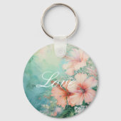 Tropische Perzik Witte Hibiscus Bloemige Liefde Br Sleutelhanger (Voorkant)