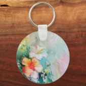 Tropische Perzik Witte Hibiscus Bloemige Liefde Br Sleutelhanger (Achterkant)