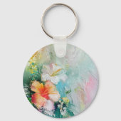 Tropische Perzik Witte Hibiscus Bloemige Liefde Br Sleutelhanger (Achterkant)
