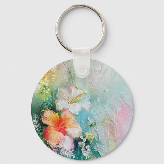 Tropische Perzik Witte Hibiscus Bloemige Liefde Br Sleutelhanger (Achterkant)