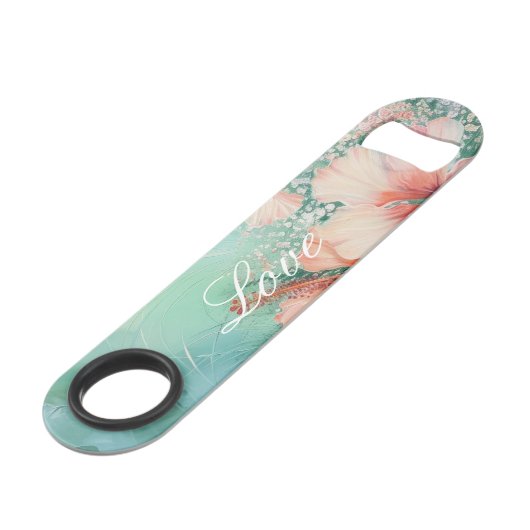 Tropische Perzik Witte Hibiscus Bloemige Liefde Br Speed Flessenopener (Voorkant Gekanteld)