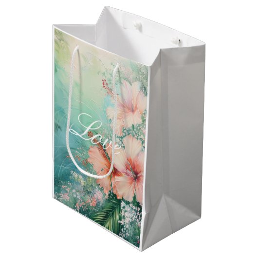 Tropische perzik witte hibiscus bloemige liefde medium cadeauzakje (Voorkant Gekanteld)
