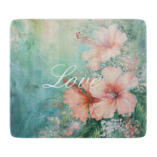 Tropische perzik witte hibiscus bloemige liefde snijplank (Voorkant)