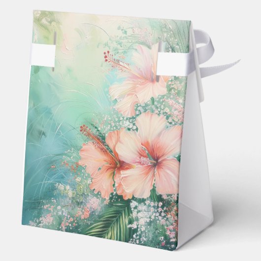 Tropische Perzik Witte Hibiscus Bloemliefde Bedankdoosjes (Achterkant)