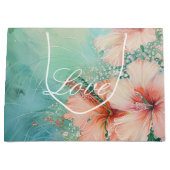 Tropische Perzik Witte Hibiscus Bloemliefde Groot Cadeauzakje (Voorkant)