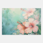 Tropische Perzik Witte Hibiscus Bloemliefde Inpakpapier Vel (Voorkant 3)