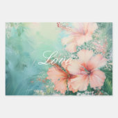 Tropische Perzik Witte Hibiscus Bloemliefde Inpakpapier Vel (Voorkant)