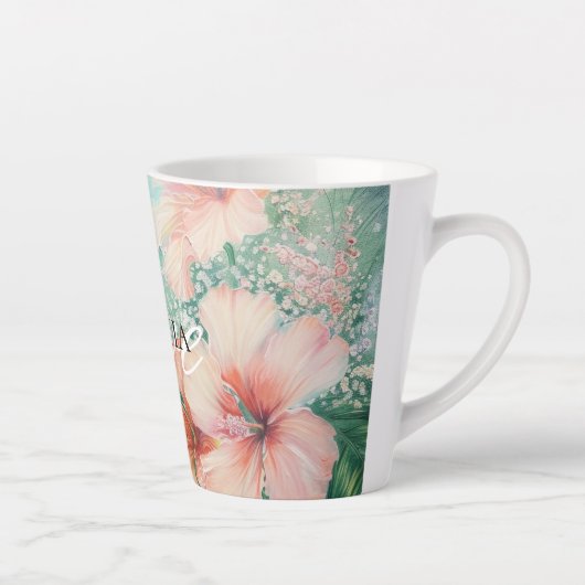 Tropische Perzik Witte Hibiscus Bloemliefde Latte Mok (Rechts)
