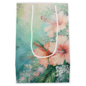 Tropische Perzik Witte Hibiscus Bloemliefde Medium Cadeauzakje (Achterkant)