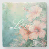 Tropische Perzik Witte Hibiscus Bloemliefde Stenen Onderzetter (Voorkant)