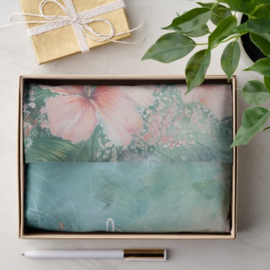 Tropische perzik witte hibiscus bloemliefde  tissuepapier (Geschenk)