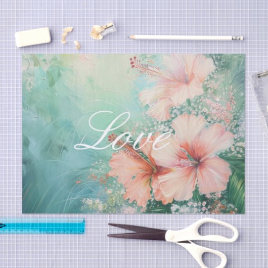 Tropische perzik witte hibiscus bloemliefde  tissuepapier (Craft)