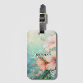 Tropische Perzik Witte Hibiscus Bloemrijke Liefde  Bagagelabel (Voorkant (verticaal))