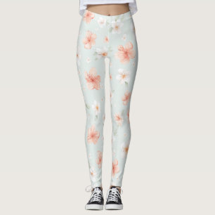 Tropische perzik witte hibiscusbloemen leggings