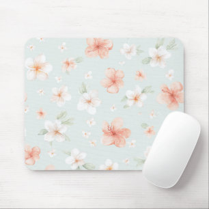 Tropische perzik witte hibiscusbloemen muismat