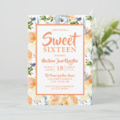 Tropische perzik zomer lente Sweet 16 uitnodiging (Staand voorkant)