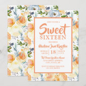 Tropische perzik zomer lente Sweet 16 uitnodiging (Voorkant / Achterkant)