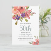 Tropische Perzikbloemen 50th Birthday Party Invite Kaart (Staand voorkant)
